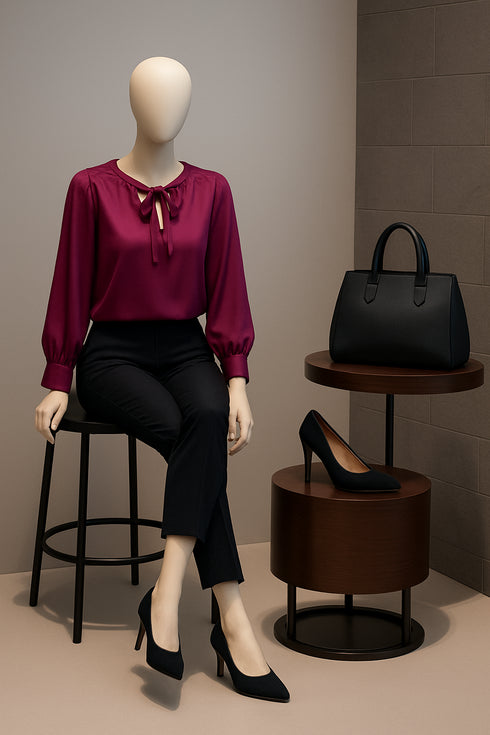 ANN TAYLOR SATIN TIE NECK BLOUSE