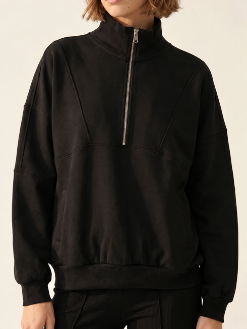 SINSAY OVERSIZED HALF ZIP MOCK NECK SWEATSHIRT - BLACK