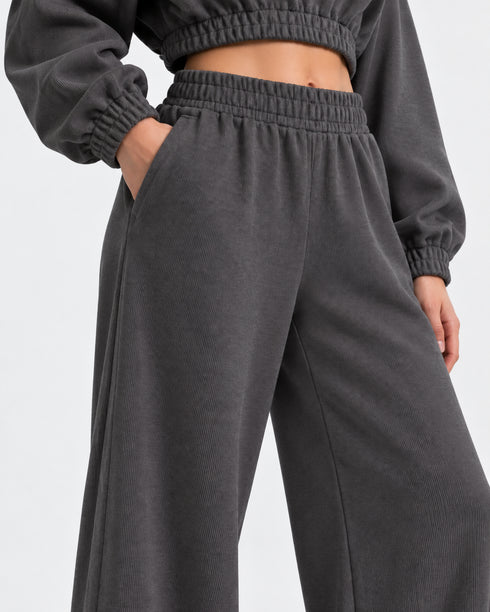 LEFTIES RIBBED CO-ORD SET – CHARCOAL GREY