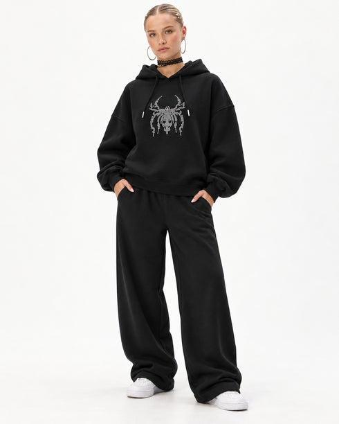 CROPP WOMEN'S BLACK OVERSIZED RHINESTONE SPIDER HOODIE