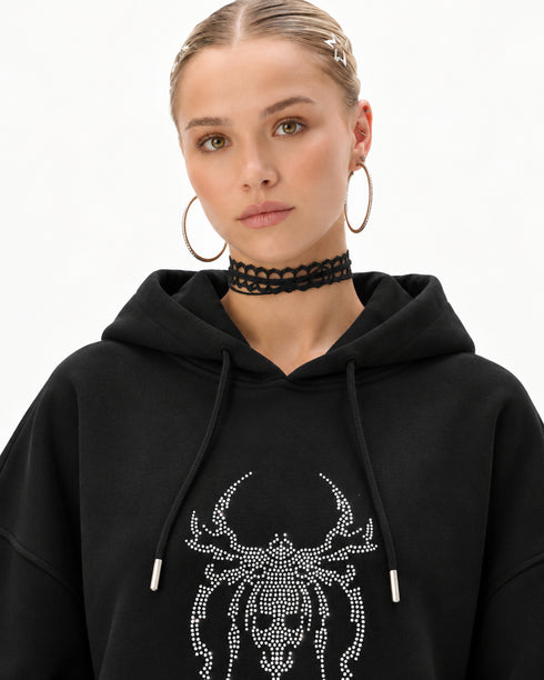 CROPP WOMEN'S BLACK OVERSIZED RHINESTONE SPIDER HOODIE