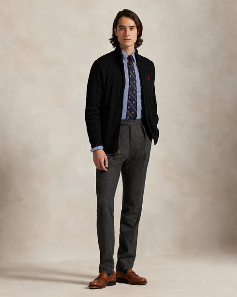 POLO RALPH LAUREN COTTON CABLE-KNIT FULL ZIP JUMPER - BLACK