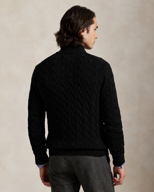 POLO RALPH LAUREN COTTON CABLE-KNIT FULL ZIP JUMPER - BLACK