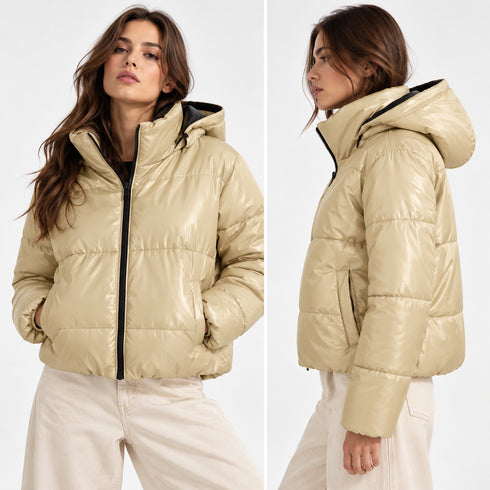RISING GIRLS JACKET STONE HOODED PADDED ZIPPER JACKET
