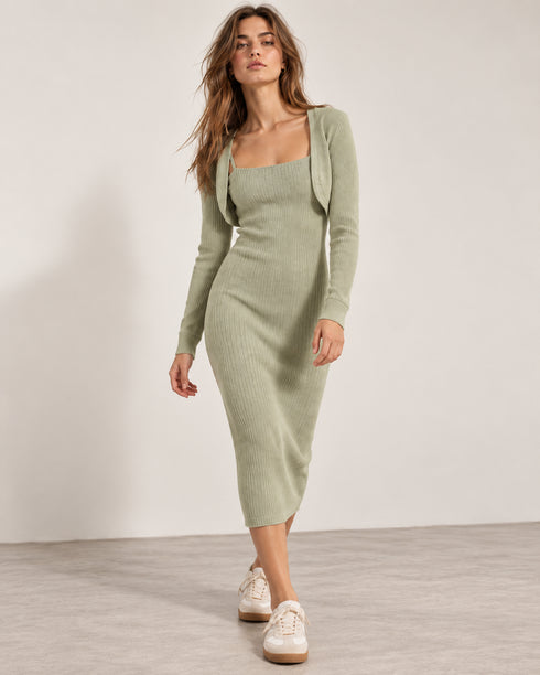 FOREVER 21 RIBBED KNIT MIDI DRESS & BOLERO SET