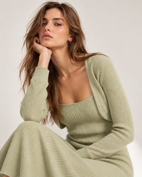 FOREVER 21 RIBBED KNIT MIDI DRESS & BOLERO SET