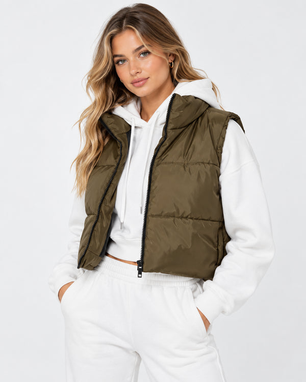 I SAW IT FIRST CROPPED PADDED GILET - OLIVE GREEN