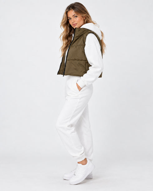 I SAW IT FIRST CROPPED PADDED GILET - OLIVE GREEN