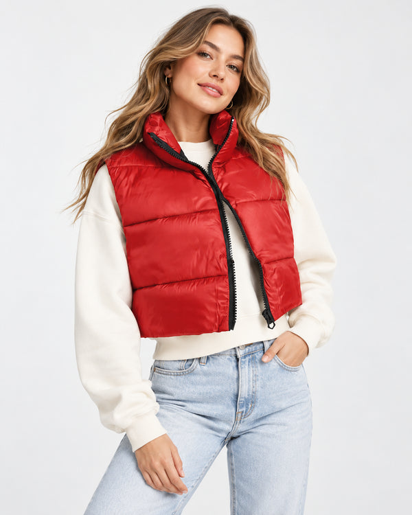 I SAW IT FIRST CROPPED PADDED GILET - RED