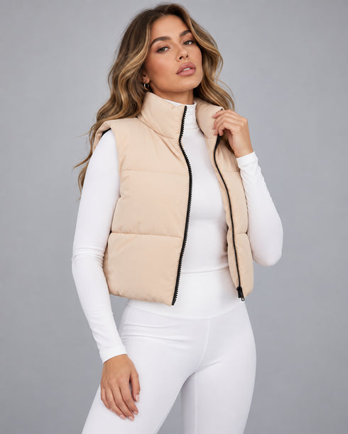 I SAW IT FIRST CROPPED PADDED GILET - BEIGE