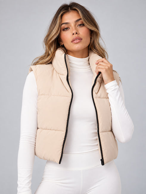 I SAW IT FIRST CROPPED PADDED GILET - BEIGE