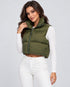 I SAW IT FIRST CROP SHORT ZIP NECK PUFFER GILET OLIVE GREEN