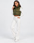 I SAW IT FIRST CROP SHORT ZIP NECK PUFFER GILET OLIVE GREEN