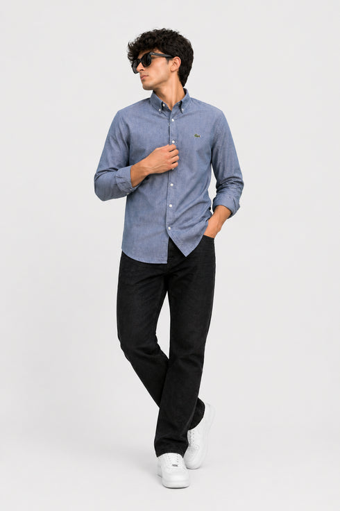 LACOSTE MEN'S SLIM FIT COTTON SHIRT - BLUE