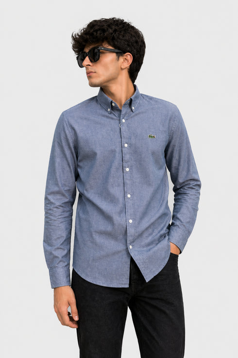 LACOSTE MEN'S SLIM FIT COTTON SHIRT - BLUE