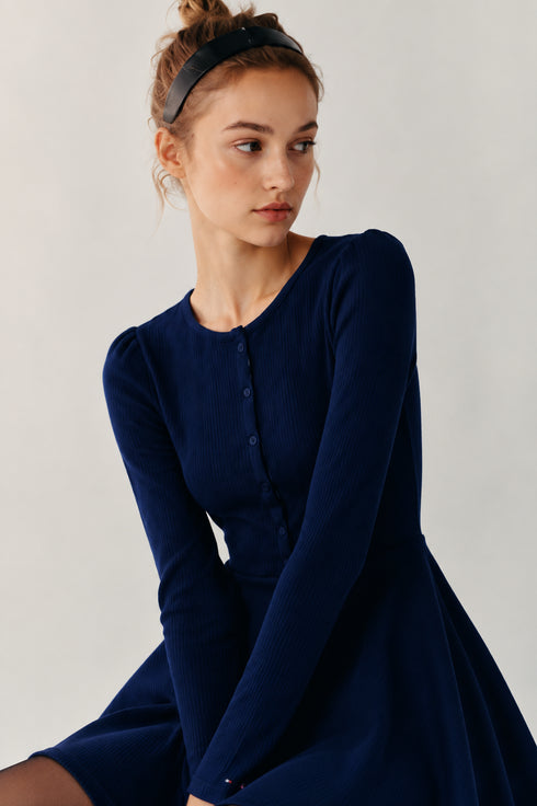 TOMMY HILFIGER NAVY RIBBED FIT & FLARE DRESS