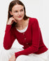 TOMMY HILFIGER RED RIBBED LACE-TRIM TOP