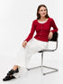 TOMMY HILFIGER RED RIBBED LACE-TRIM TOP
