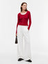 TOMMY HILFIGER RED RIBBED LACE-TRIM TOP