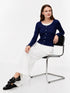 TOMMY HILFIGER NAVY RIBBED LACE-TRIM TOP