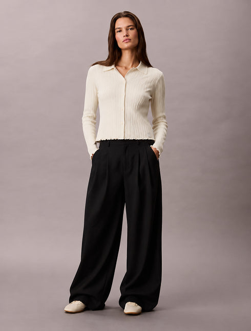 CALVIN KLEIN IVORY RIBBED COLLAR TOP
