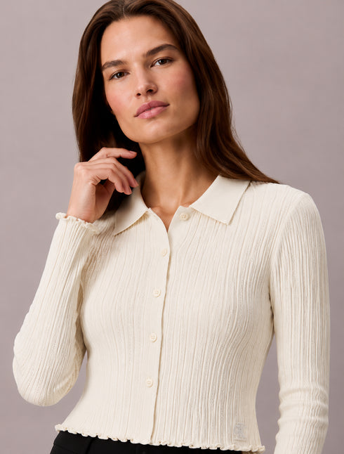 CALVIN KLEIN IVORY RIBBED COLLAR TOP
