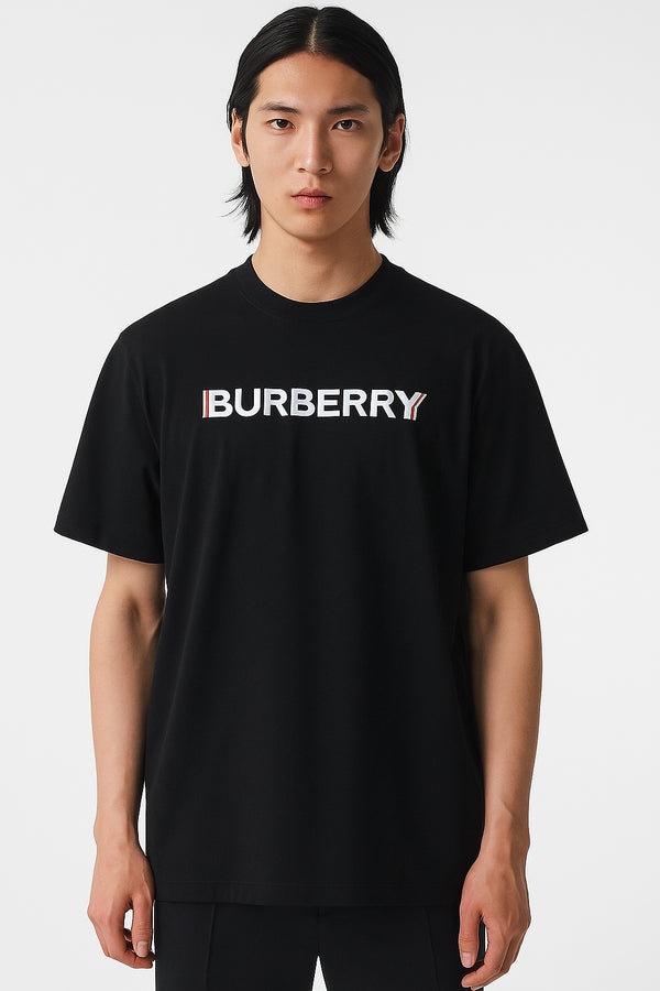 BURBERRY LOGO COTTON T-SHIRTS - BLACK