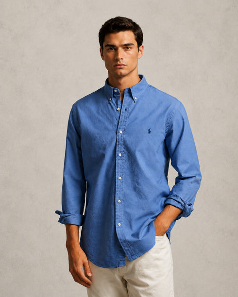 RL GARMENT-DYED OXFORD SHIRT - BLUE