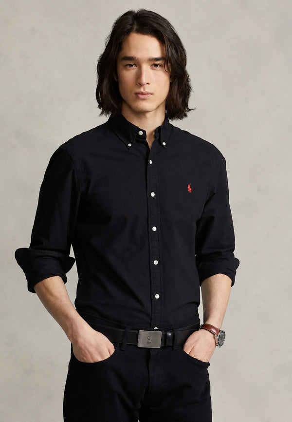 RL GARMENT-DYED OXFORD SHIRT - BLACK