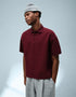 BERSHKA ESSENTIAL RELAXED POLO SHIRT - MAROON