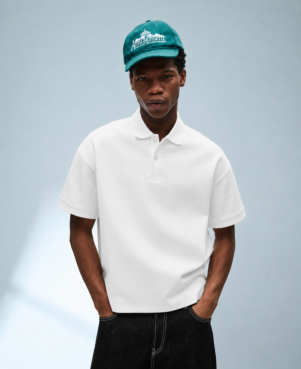 BERSHKA ESSENTIAL RELAXED POLO SHIRT - WHITE