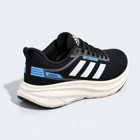 ADIDAS MEN'S BLACK & WHITE RUNNING SHOES WITH BLUE ACCENTS