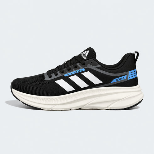 ADIDAS MEN'S BLACK & WHITE RUNNING SHOES WITH BLUE ACCENTS