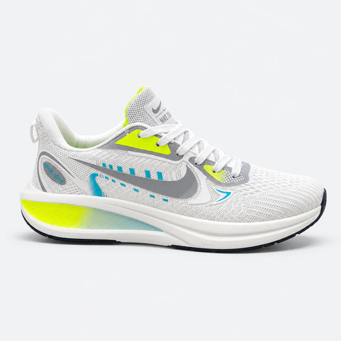 NIKE MEN'S WHITE & GREY MESH RUNNING SHOES WITH NEON ACCENTS
