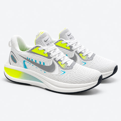 NIKE MEN'S WHITE & GREY MESH RUNNING SHOES WITH NEON ACCENTS