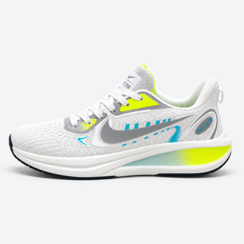 NIKE MEN'S WHITE & GREY MESH RUNNING SHOES WITH NEON ACCENTS