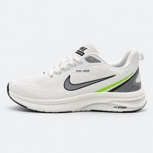 NIKE AIR ZOOM MEN'S WHITE & GREY RUNNING SHOES WITH GREEN ACCENTS