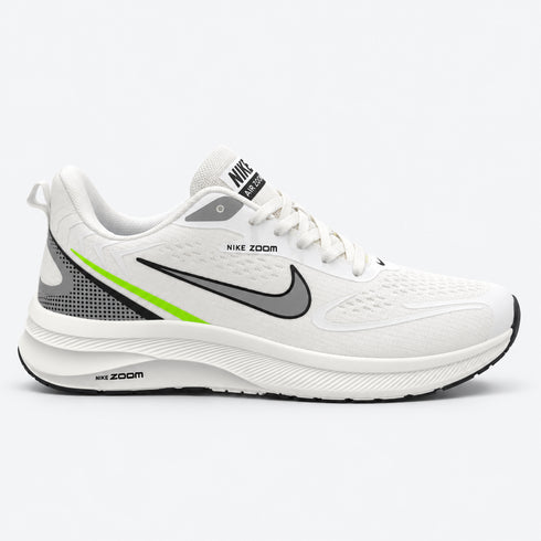 NIKE AIR ZOOM MEN'S WHITE & GREY RUNNING SHOES WITH GREEN ACCENTS