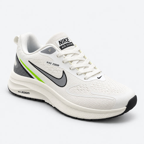 NIKE AIR ZOOM MEN'S WHITE & GREY RUNNING SHOES WITH GREEN ACCENTS