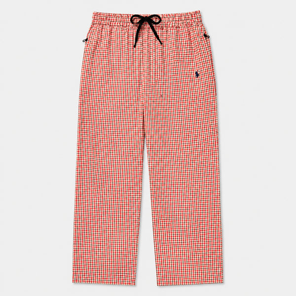RALPH LAUREN CHECKED DRAWSTRING TROUSERS - RED