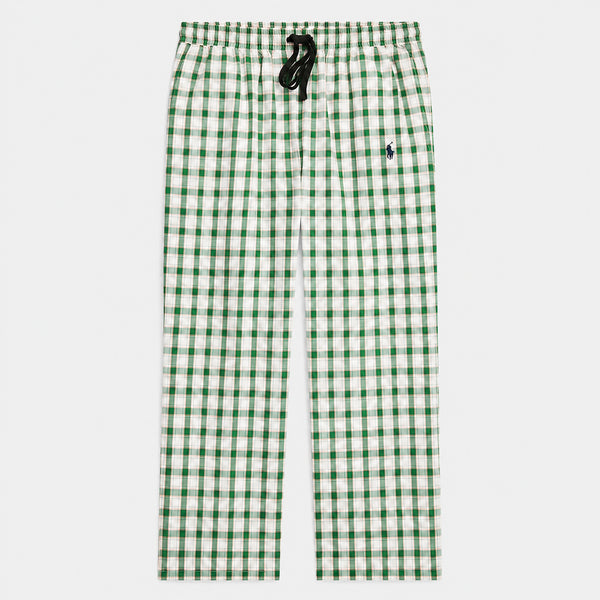 RALPH LAUREN CHECKED DRAWSTRING TROUSERS - LIGHT GREEN