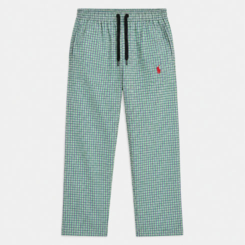 RALPH LAUREN CHECKED DRAWSTRING TROUSERS - GREY
