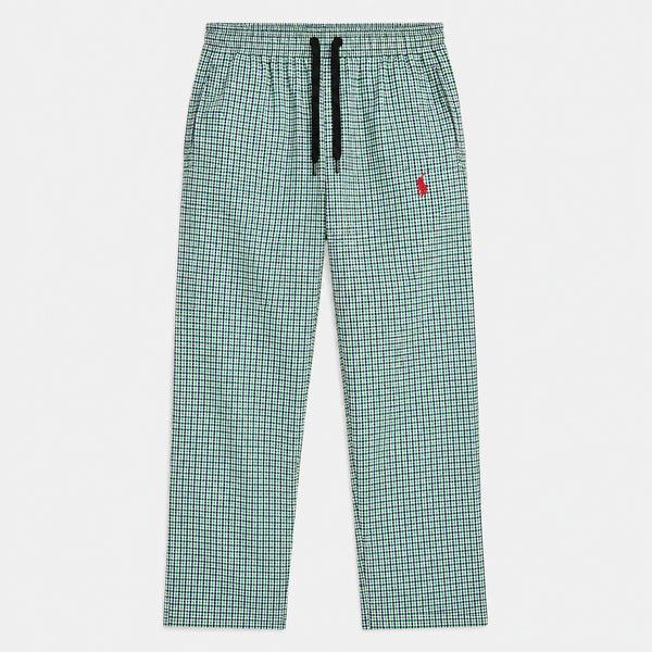 RALPH LAUREN CHECKED DRAWSTRING TROUSERS - GREY