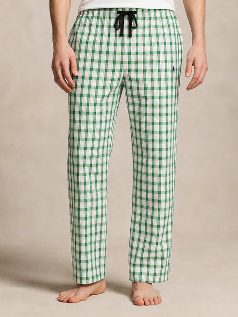 RALPH LAUREN CHECKED DRAWSTRING TROUSERS - LIGHT GREEN