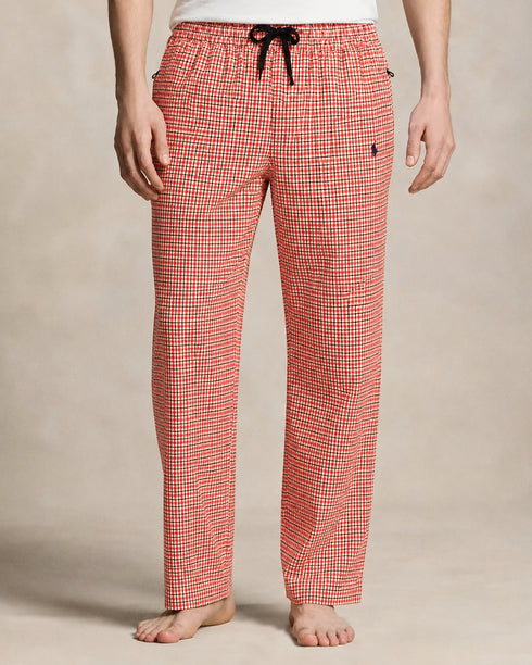 RALPH LAUREN CHECKED DRAWSTRING TROUSERS - RED