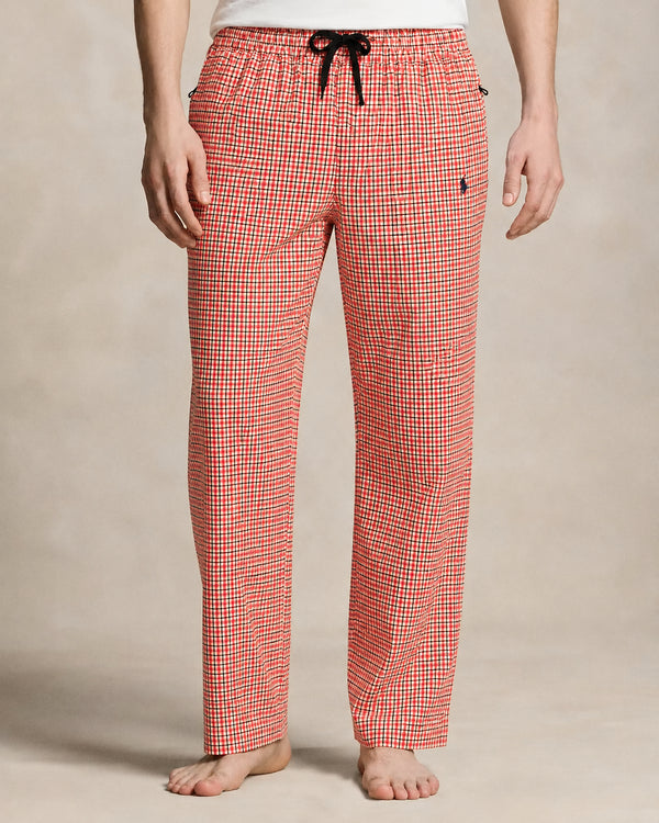 RALPH LAUREN CHECKED DRAWSTRING TROUSERS - RED