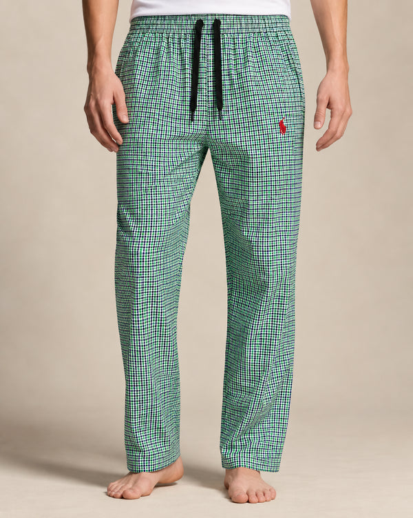 RALPH LAUREN CHECKED DRAWSTRING TROUSERS - GREY