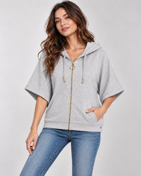 TOP SECRET WOMEN'S CROPPED CAPE STYLE ZIP UP HOODIE