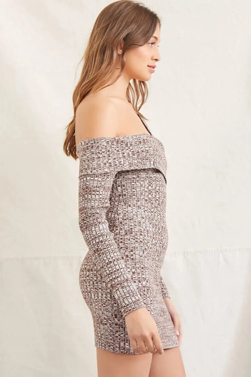 FOREVER 21 MARLED OFF-THE SHOULDER MINI SWEATER DRESS