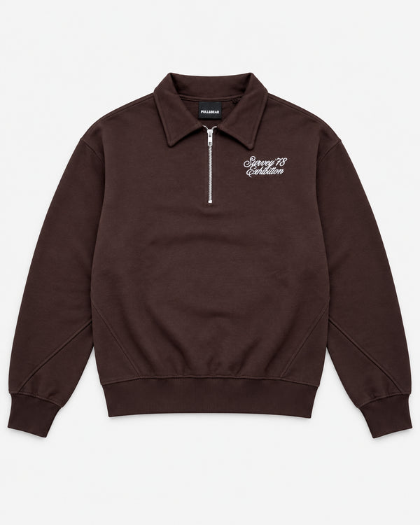 PULL&BEAR SURVEY OVERSIZED HALF ZIP SWEATSHIRT